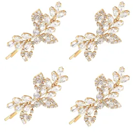 Waydress 4 Pcs Rhinestone Bridal Hair Clip Leaf Wedding Hairpin Bride Crystal Hair Barrette Accessories for Women (Gold, Rhinestone Style)