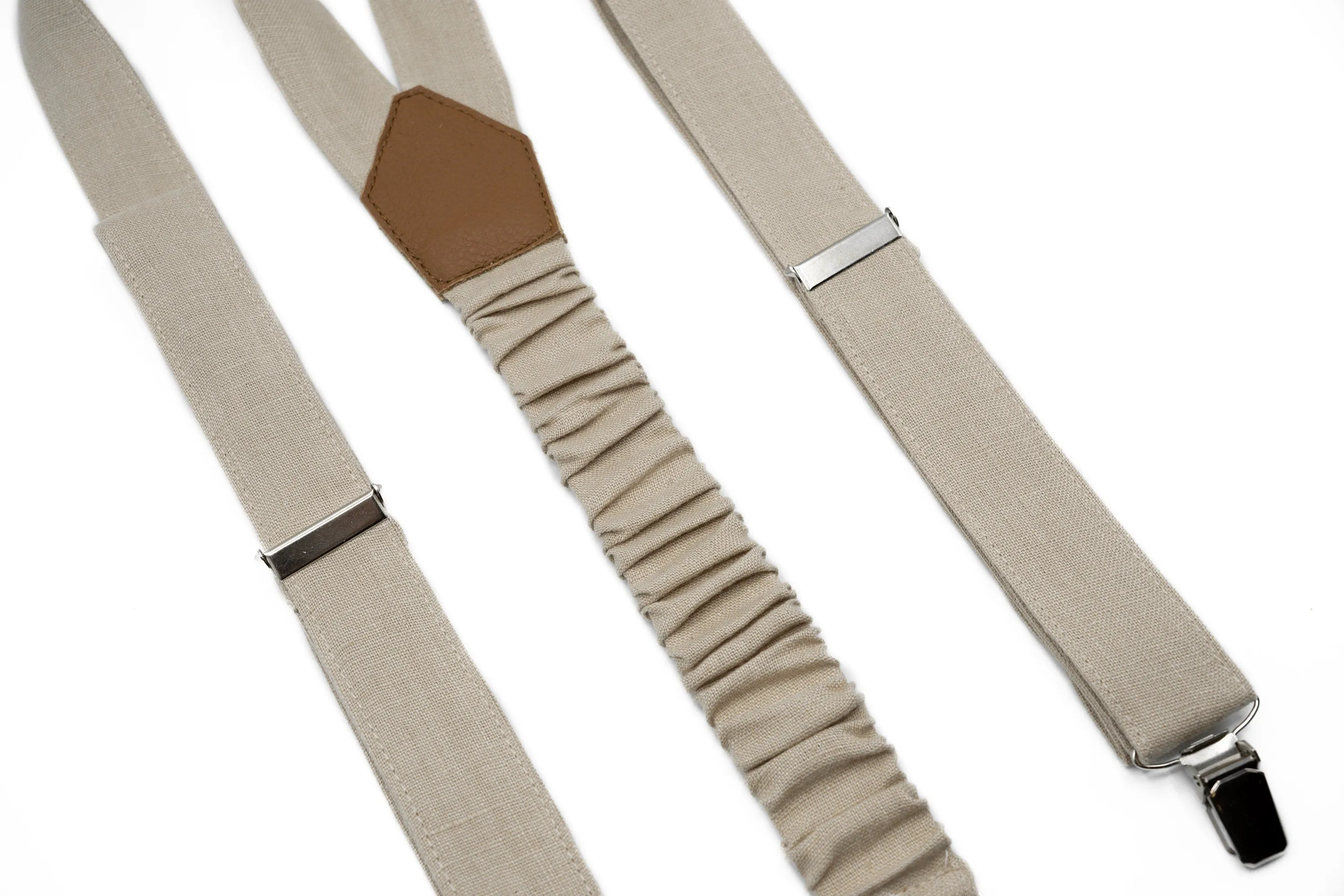 Wedding Suspenders and Bow Tie Collection - Beige Linen, Groomsmen Gifts, Mens & Boys Sizes