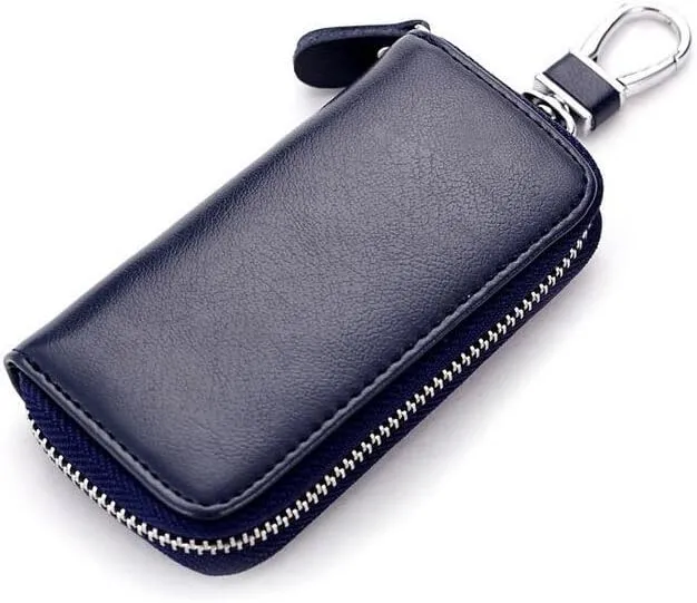 WESTONETEK Unisex Mens Womens Premium Leather Car Key Holder Bag Keychain Case Wallet with 6 Hooks Zipper Closure