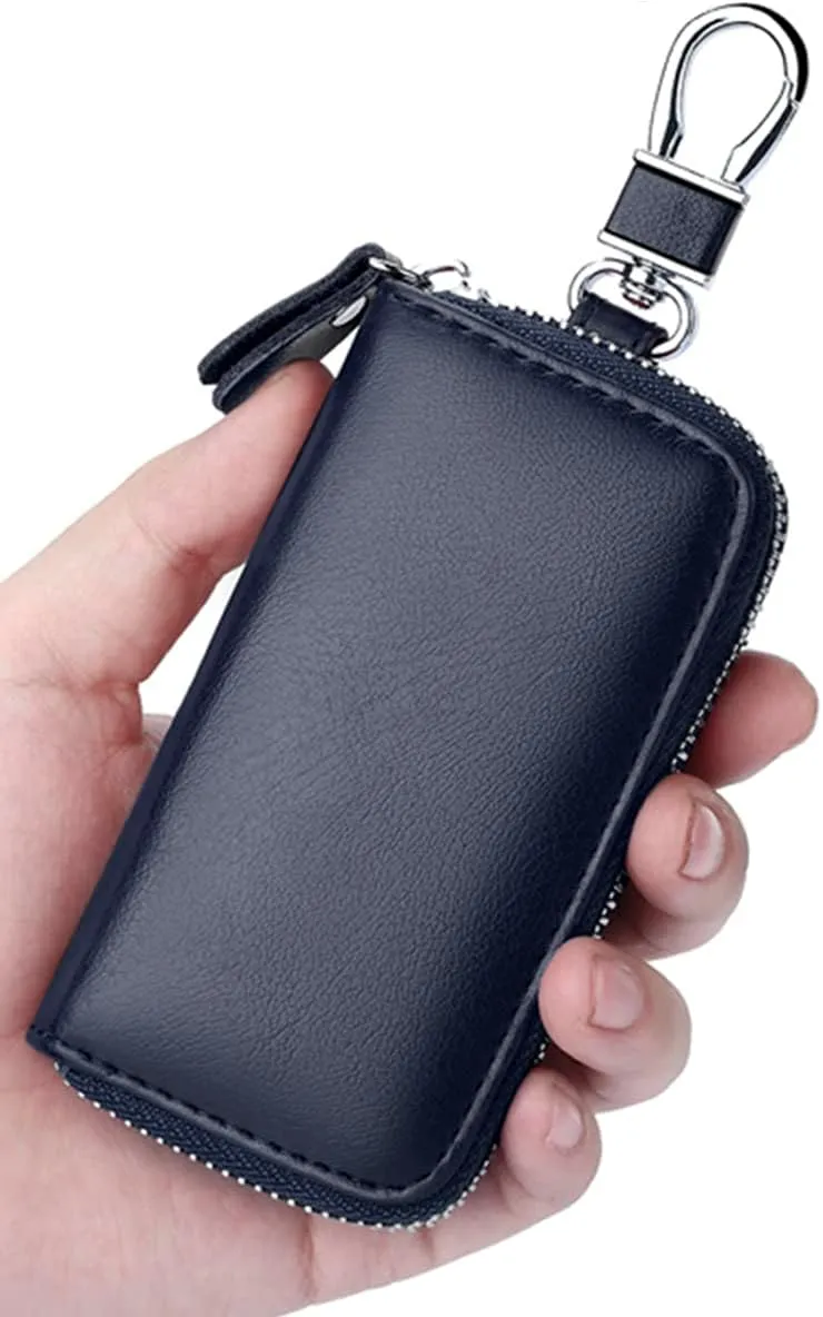WESTONETEK Unisex Mens Womens Premium Leather Car Key Holder Bag Keychain Case Wallet with 6 Hooks Zipper Closure