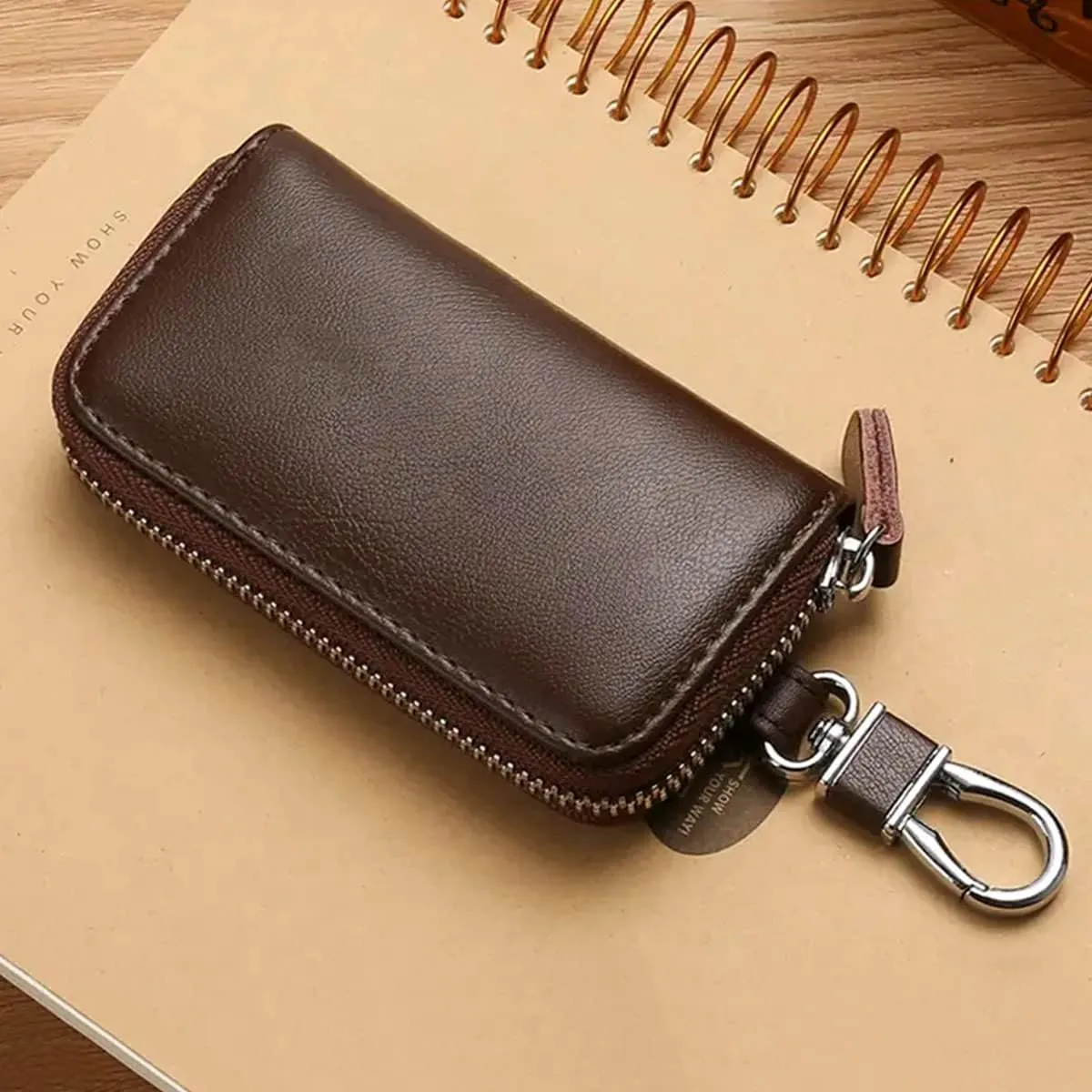 WESTONETEK Unisex Mens Womens Premium Leather Car Key Holder Bag Keychain Case Wallet with 6 Hooks Zipper Closure
