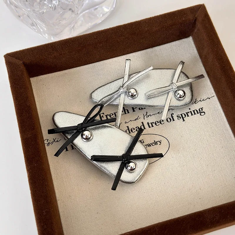 Wholesale Ballet Style Silver Leather Bow Hairpin