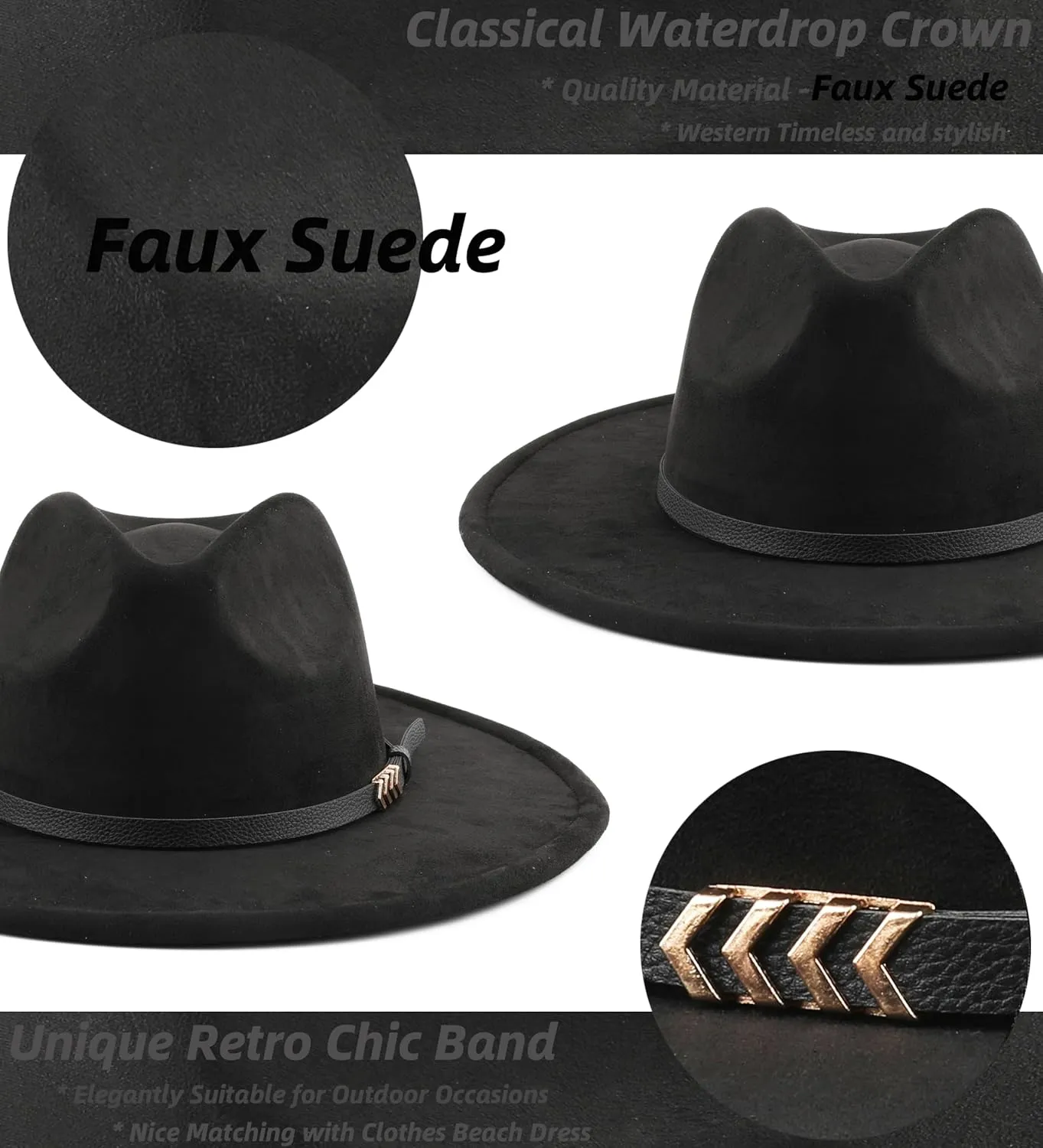 Wide Brim Fedora Hat for Men Women Big Rancher Felt Hat
