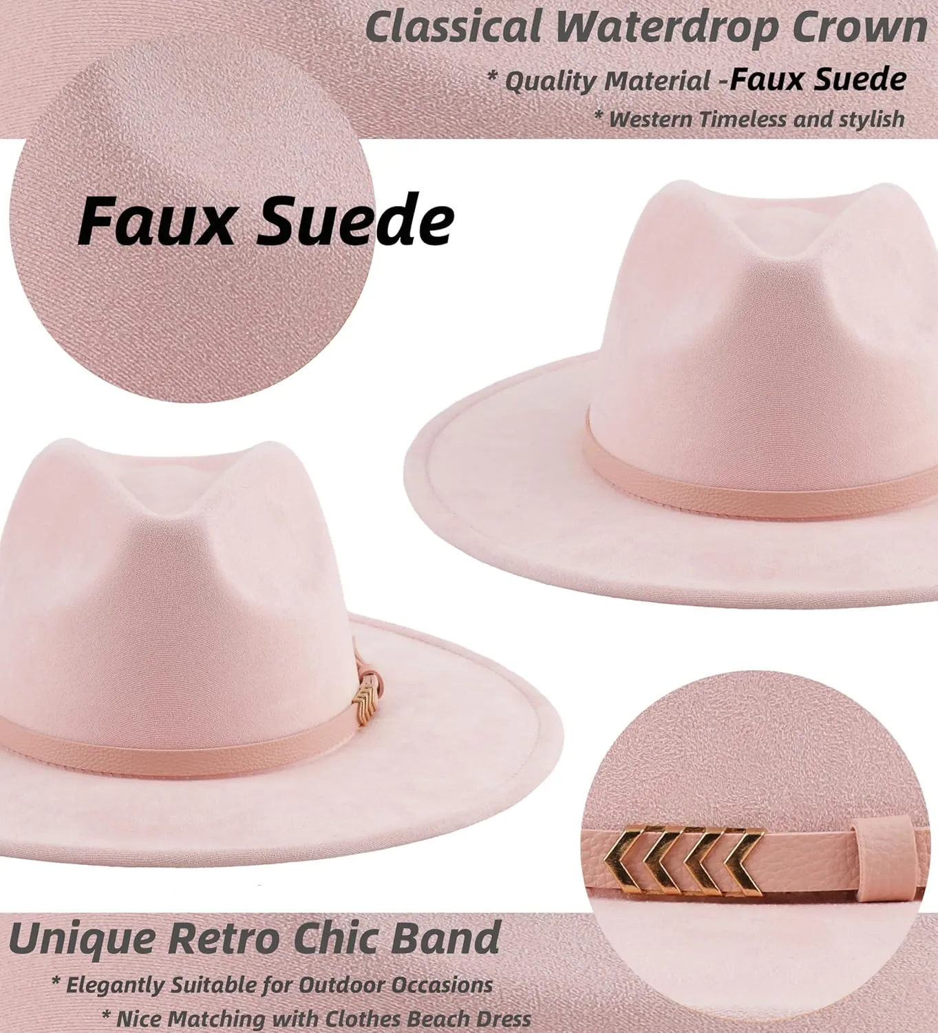 Wide Brim Fedora Hat for Men Women Big Rancher Felt Hat