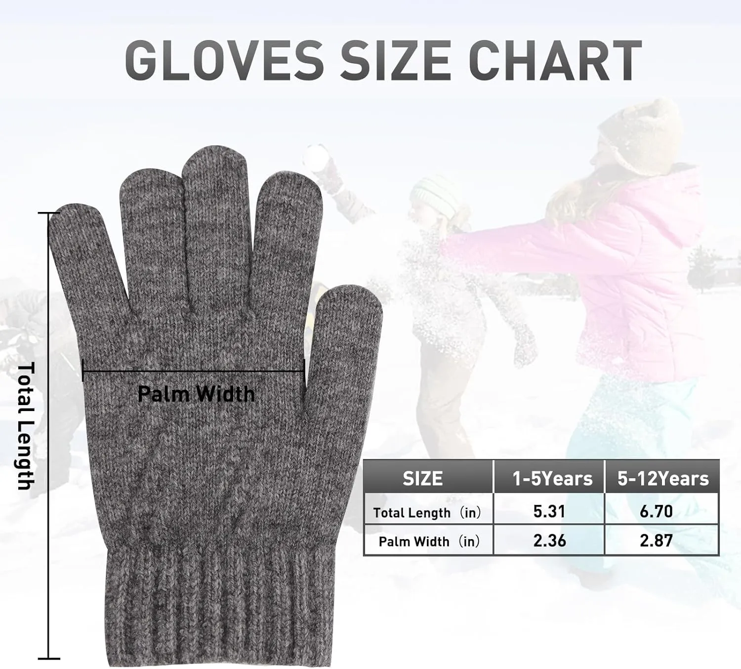 Winter Gloves for Toddler Kids - 3 Pairs Boys Girls Soft Warm Wool Lined Gloves Full Finger Children Knit Gloves