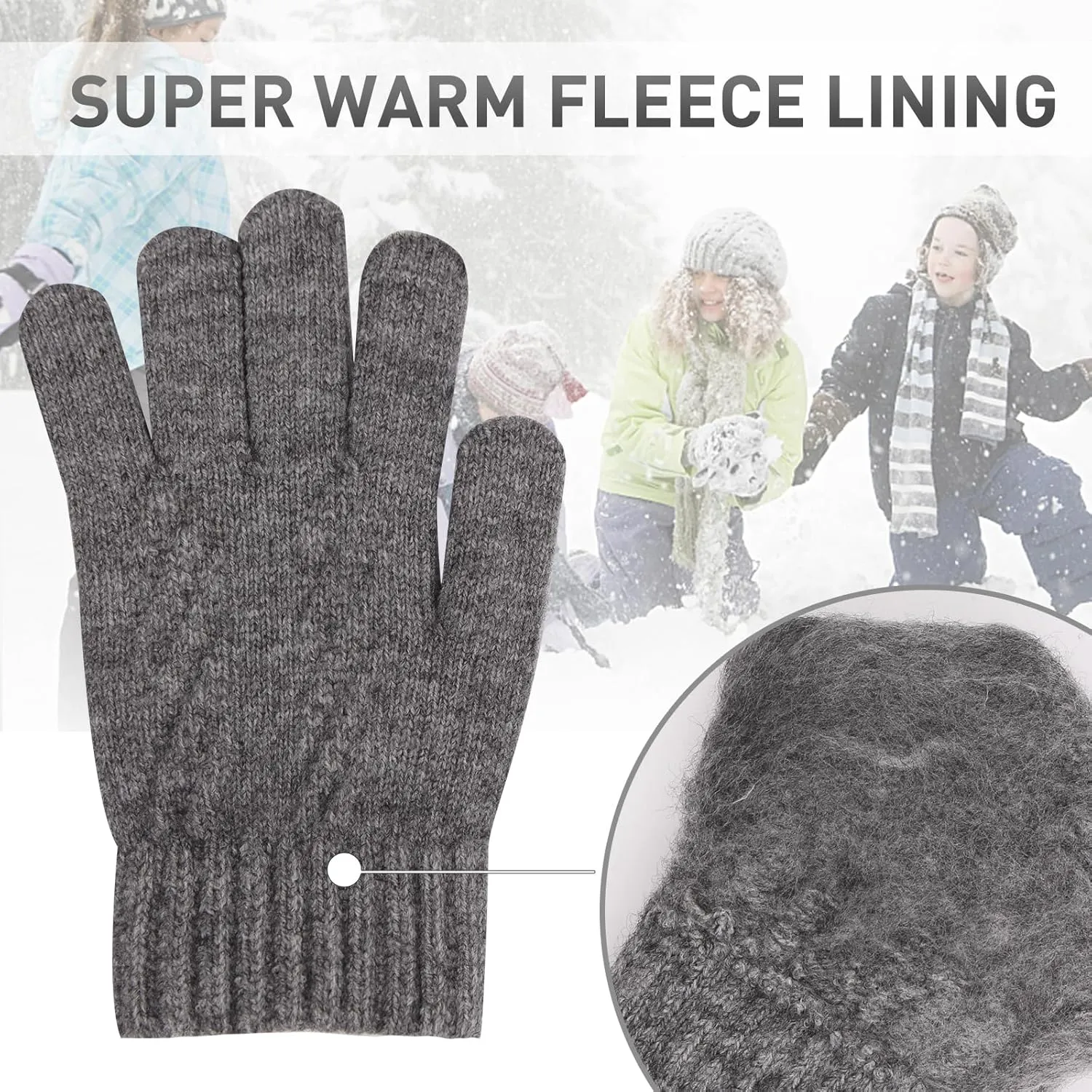 Winter Gloves for Toddler Kids - 3 Pairs Boys Girls Soft Warm Wool Lined Gloves Full Finger Children Knit Gloves
