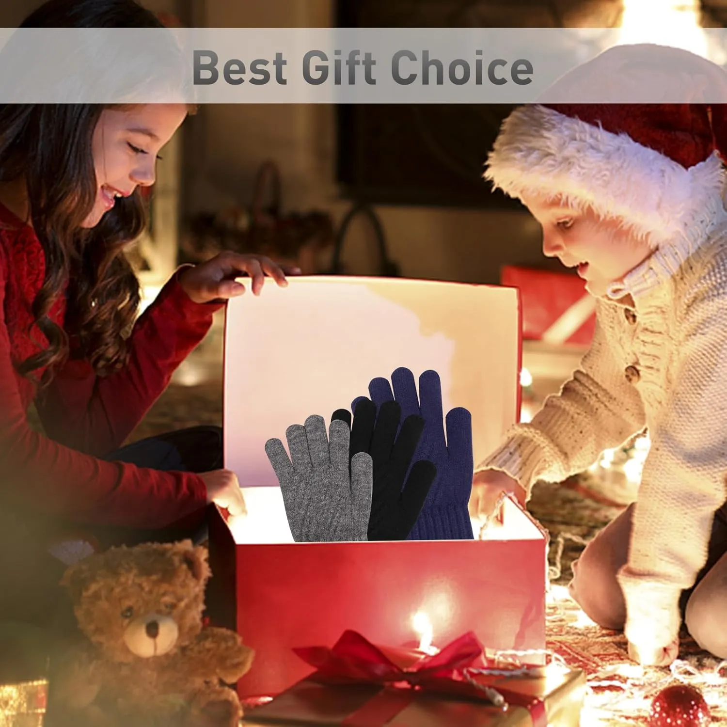 Winter Gloves for Toddler Kids - 3 Pairs Boys Girls Soft Warm Wool Lined Gloves Full Finger Children Knit Gloves
