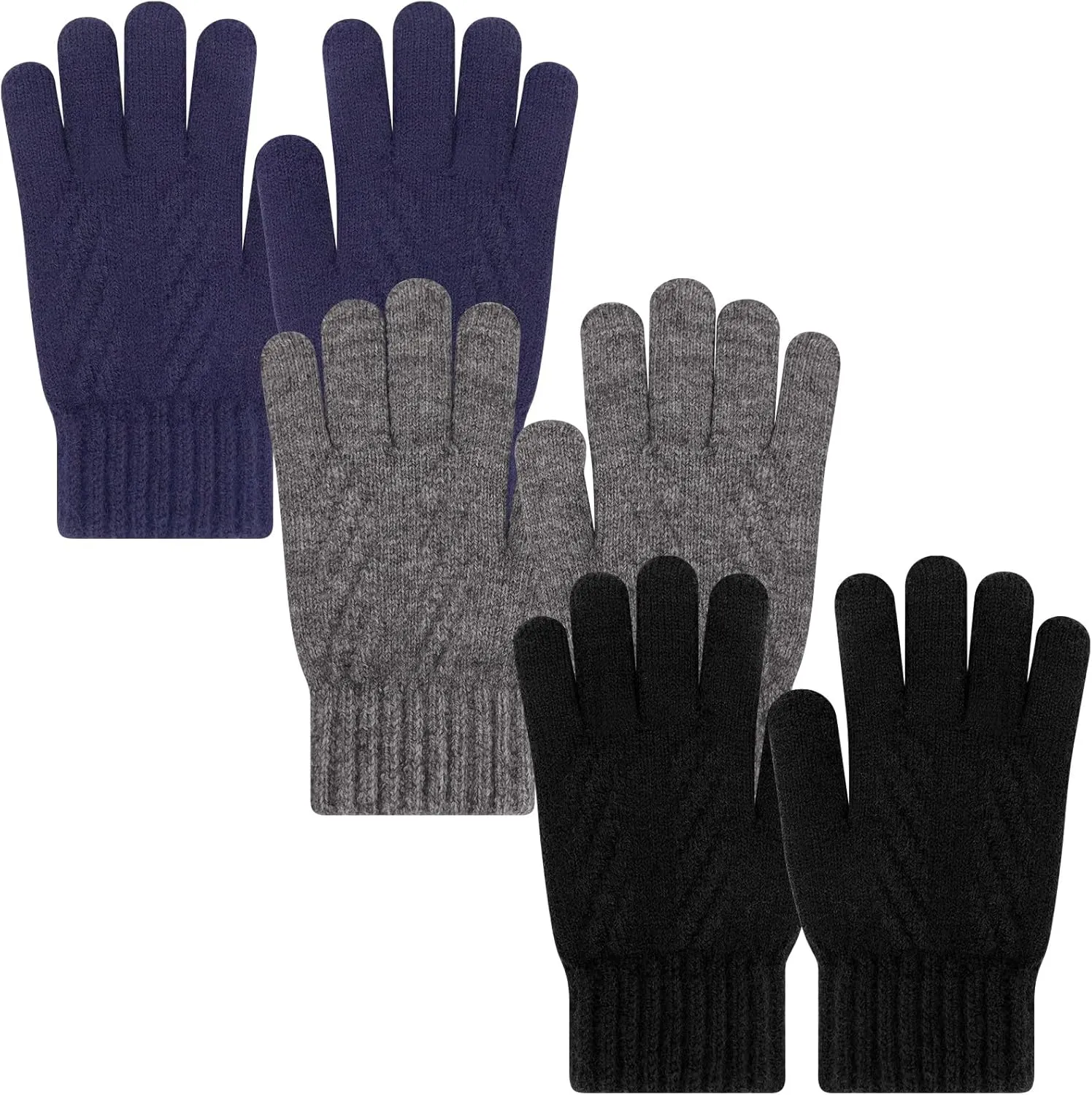 Winter Gloves for Toddler Kids - 3 Pairs Boys Girls Soft Warm Wool Lined Gloves Full Finger Children Knit Gloves