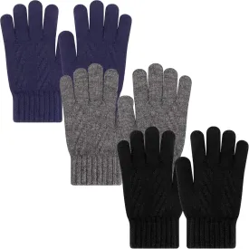 Winter Gloves for Toddler Kids - 3 Pairs Boys Girls Soft Warm Wool Lined Gloves Full Finger Children Knit Gloves