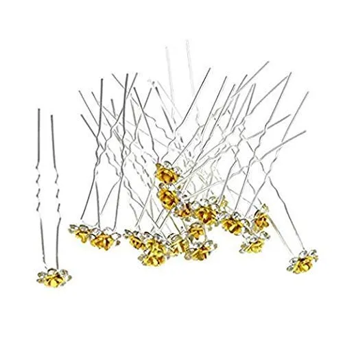 WOIWO 20 PCS Crystal Hair Pins Rose U-sharped Design Metal Hair Pins Fit for Women and Girls Hair Jewelry Accessories, Yellow