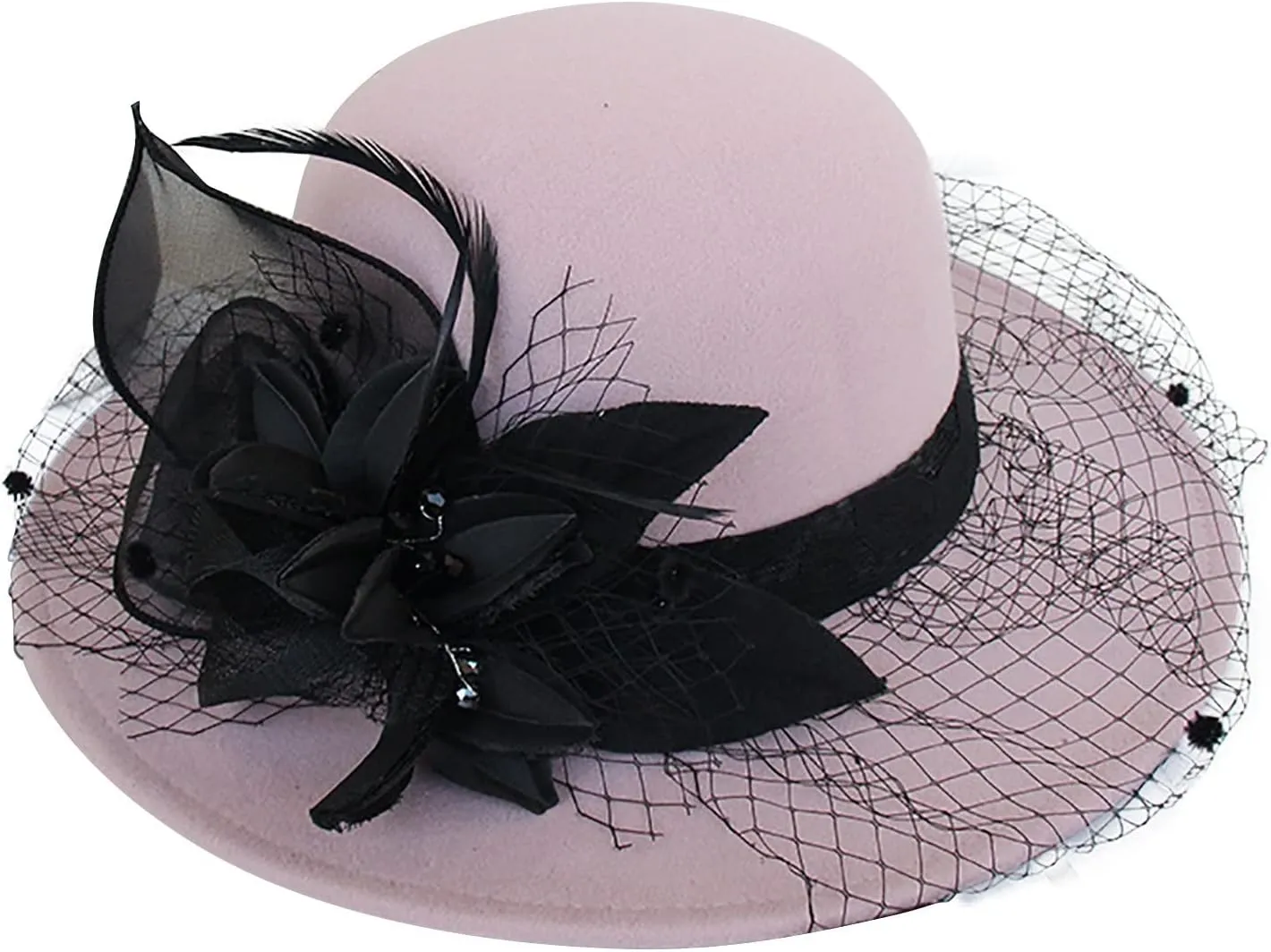 Women Flower Church Cloche Hat Winter Flapper Hat Lady Fedora Bucket Hat Cap Vintage 1950s Bowler Hat