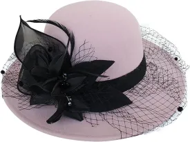 Women Flower Church Cloche Hat Winter Flapper Hat Lady Fedora Bucket Hat Cap Vintage 1950s Bowler Hat