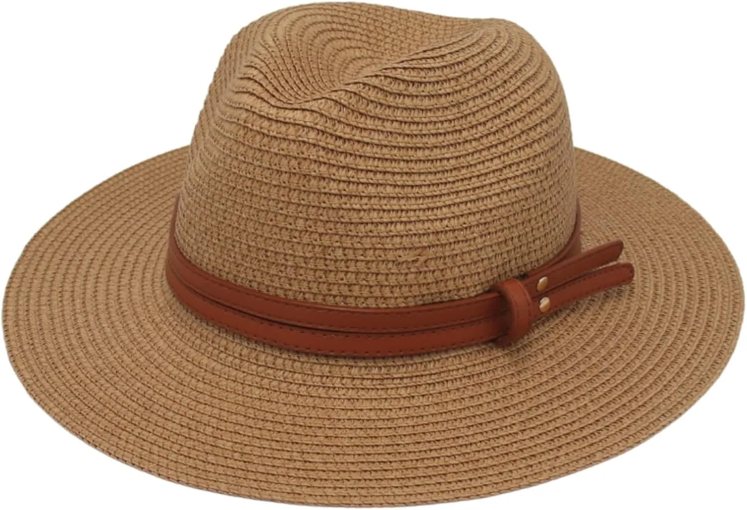 Womens Wide Brim Straw Sun Hat Panama Fedora Summer Beach Hat Beige