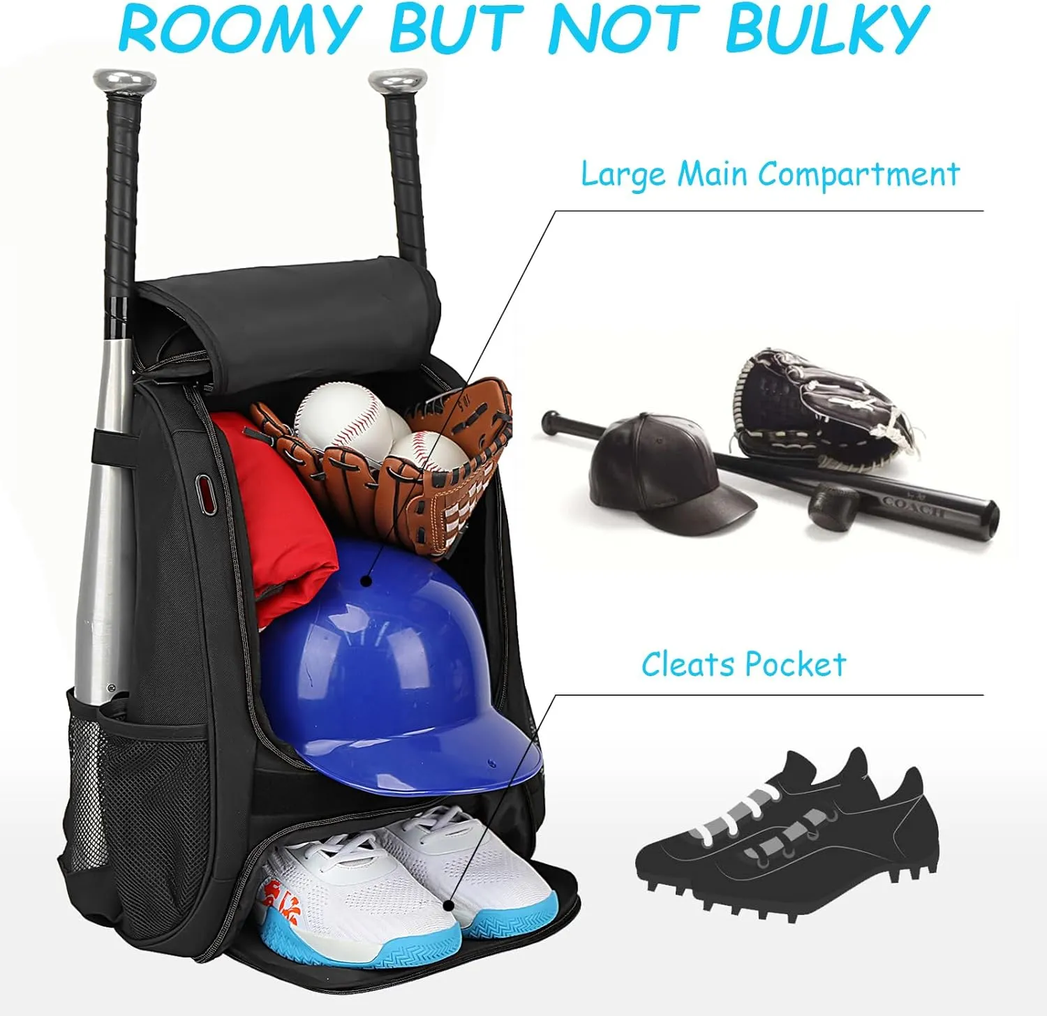 Youth Baseball Bag - Bat Backpack for Baseball, T-Ball & Softball Equipment & Gear, Bat & Glove Holder Gift