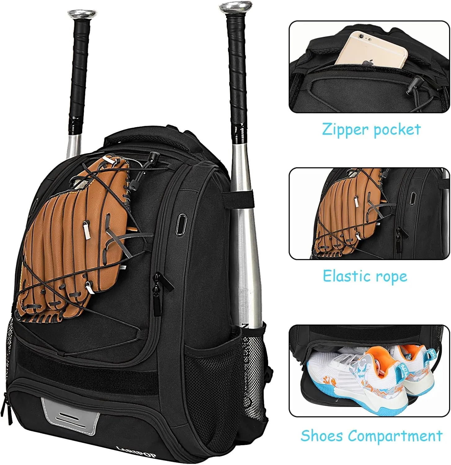 Youth Baseball Bag - Bat Backpack for Baseball, T-Ball & Softball Equipment & Gear, Bat & Glove Holder Gift
