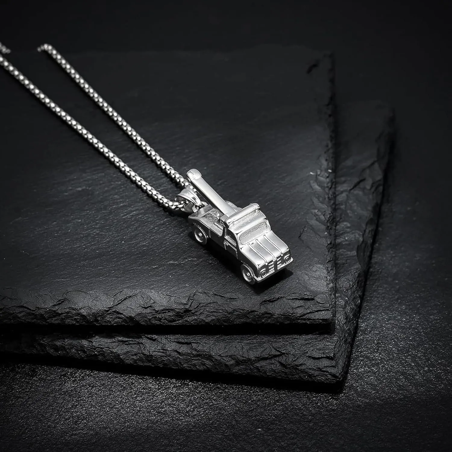 zeqingjw Cremation Jewelry Trailer Urn Necklace for Ashes Stainless Steel Car Keepsake Memorial Human Ashes Pendant for Men