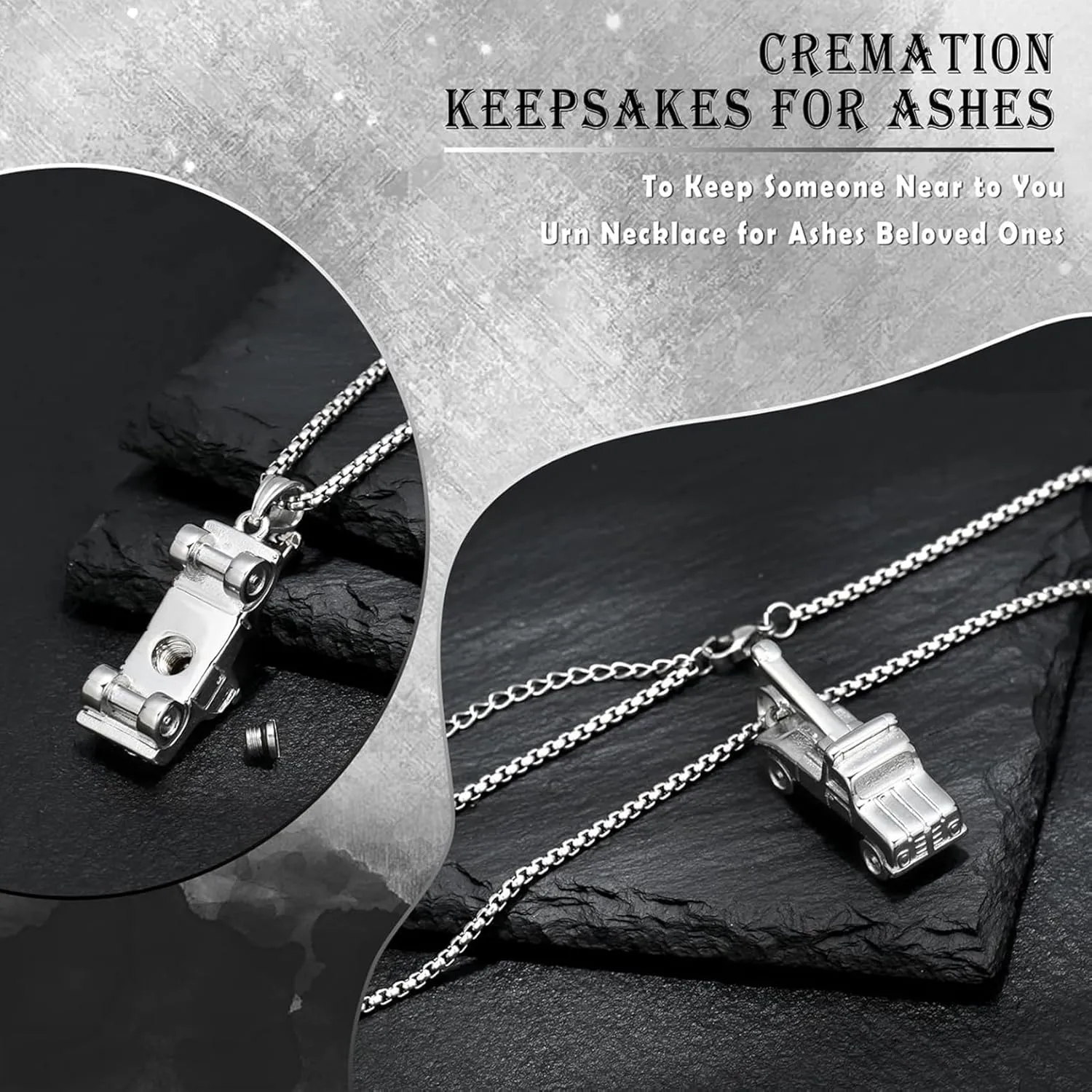 zeqingjw Cremation Jewelry Trailer Urn Necklace for Ashes Stainless Steel Car Keepsake Memorial Human Ashes Pendant for Men