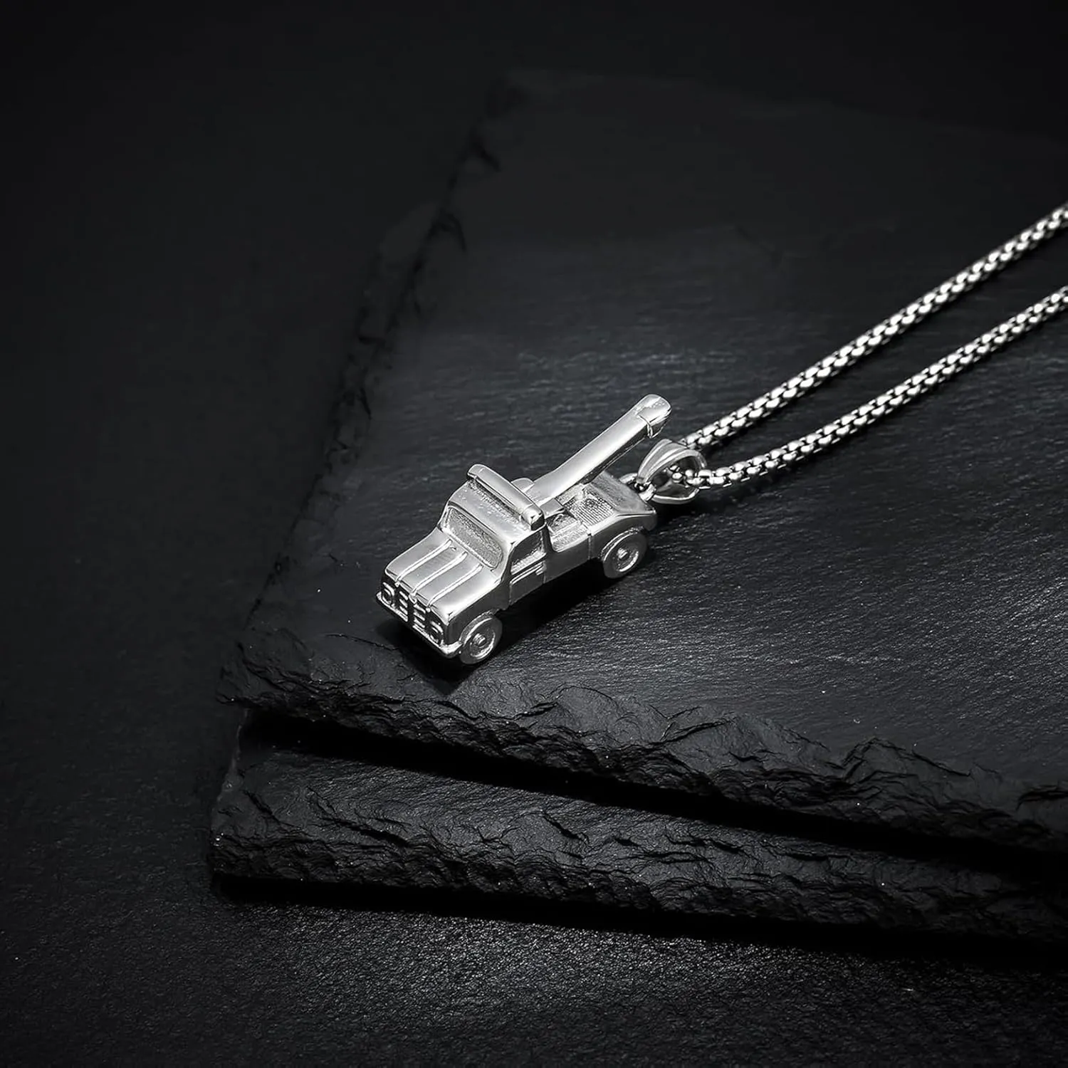 zeqingjw Cremation Jewelry Trailer Urn Necklace for Ashes Stainless Steel Car Keepsake Memorial Human Ashes Pendant for Men